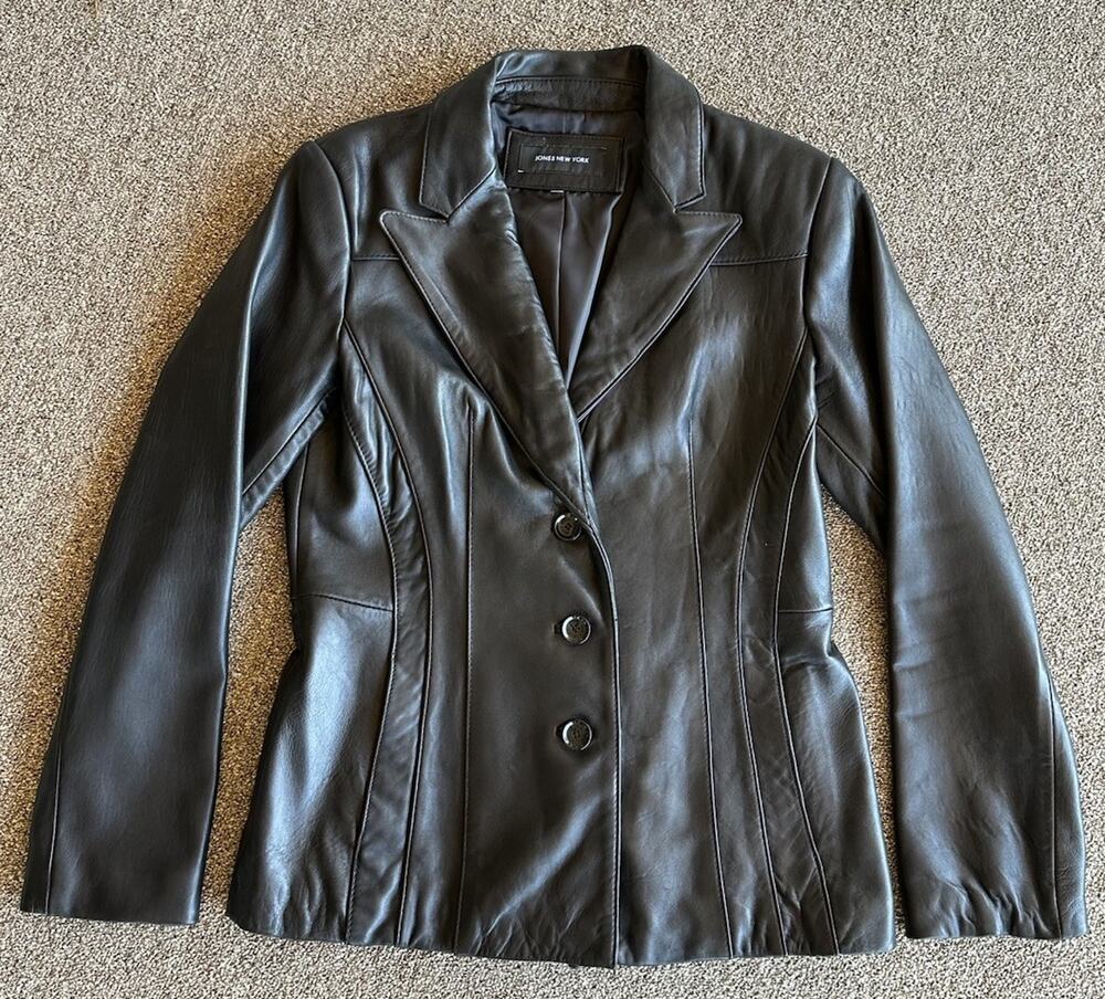 Jones New York Genuine Leather Blazer Jacket Women's Black